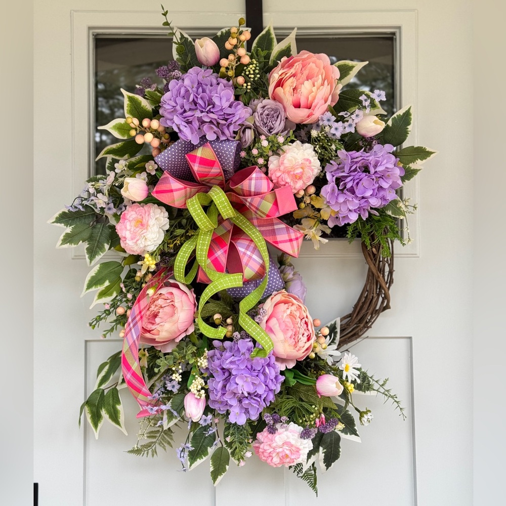 Sweet Spring Pink and Purple Floral Wreath